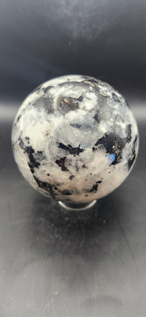 Rainbow moonstone sphere! 80mm, 3.15 inches, 1.11 pounds