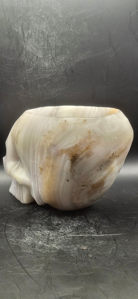 Striped calcite skull offering bowl! 2.13 pounds, 5 inches long 4 inches wide