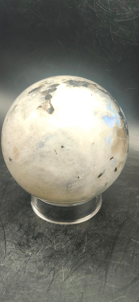 Rainbow moonstone sphere! 72.9mm, 2.8 inches, 1.3 pounds
