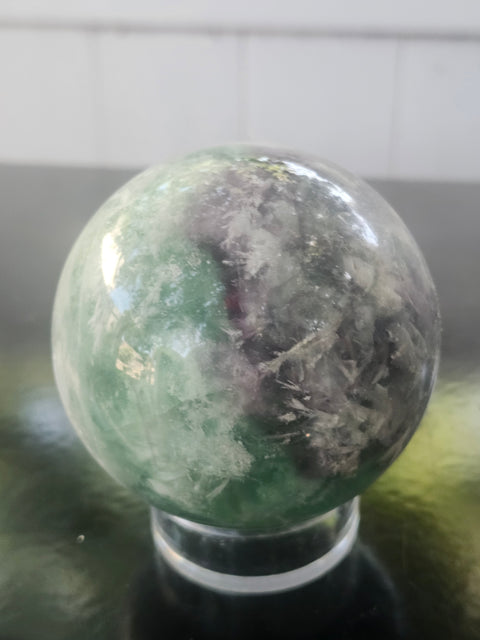 Snowflake florite sphere! 72mm, 2.85 inches, 1.7 pounds