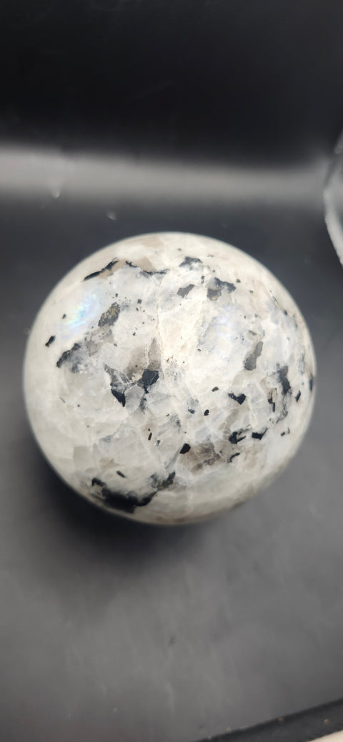 Rainbow moonstone sphere! 83.1mm, 3.27 inches, 1.12 pounds