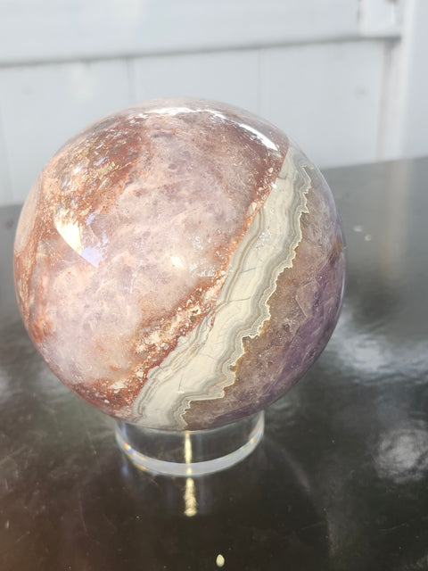 Amethyst lace agate sphere! 1.15 pounds, 85mm, 3.3 inches