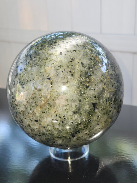 Massive larvikite sphere! 121mm, 4.8 inches, 5.8 pounds