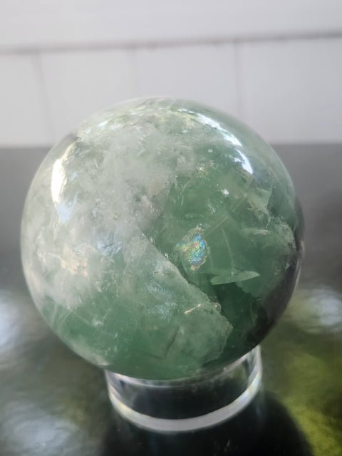 Snowflake florite sphere! 72mm, 2.85 inches, 1.7 pounds