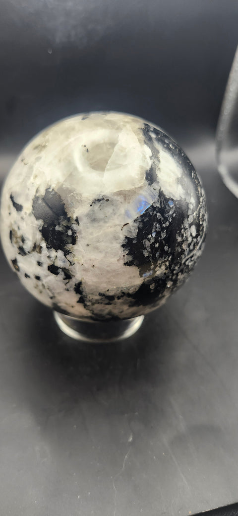 Rainbow moonstone sphere! 82.8mm, 3.26 inches, 1.12 pounds