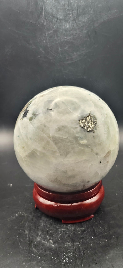 Rainbow moonstone sphere! 74mm, 2.9 inch, 1.4 pounds