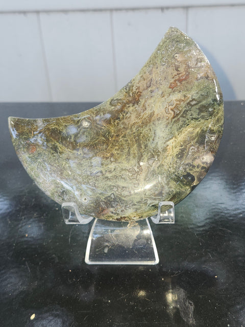 Moss agate moon! 4.59 inches, 12 ounces