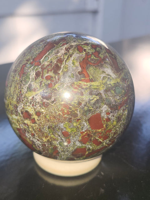 Dragon bloodstone sphere! 72mm, 2.8 inches, 1.5 pounds