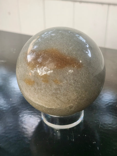 Green aventurine sphere with silver flash! 1.11 pounds, 81mm, 3.2 inches