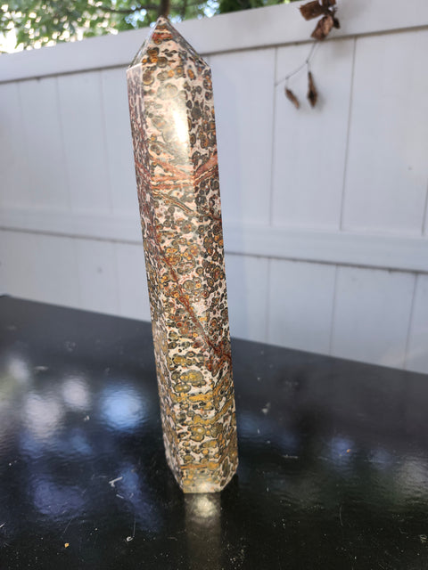 Leopard skin jasper tower! 1.1 pounds, 8.5 inches tall