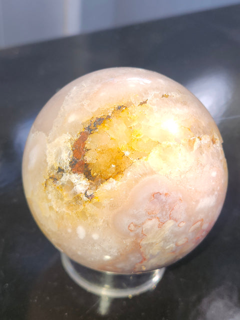 Druzy flower agate sphere! 74mm, 2.9 inches, 1.3 pounds