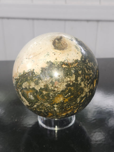 Ocean jasper sphere! 93mm, 3.66 inches, 2.6 pounds
