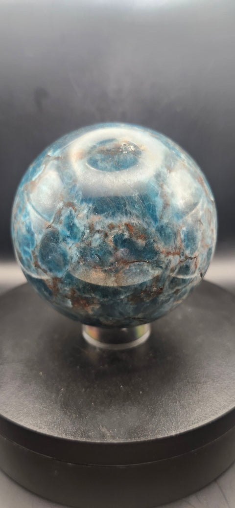 Blue apatite sphere! 82.2mm, 3.23 inches, 2.1 pounds!