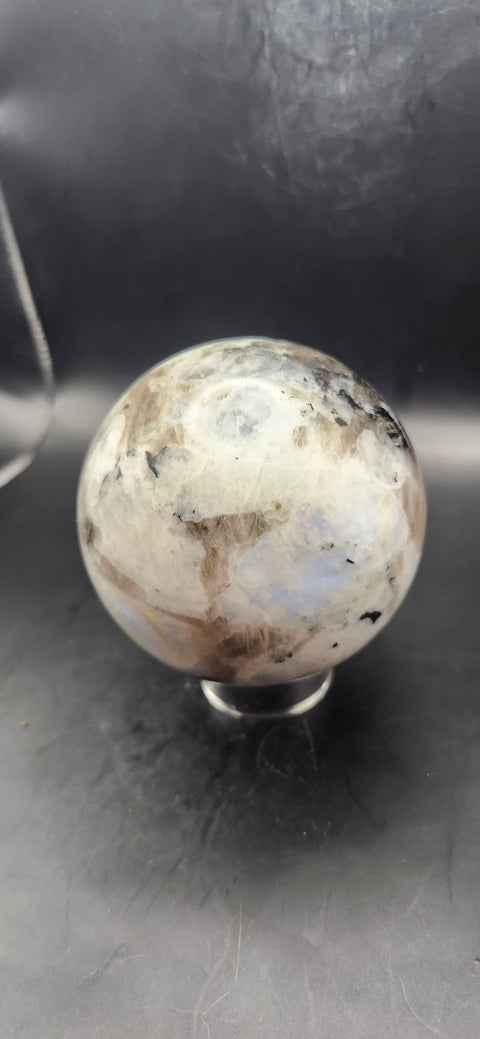 Rainbow moonstone sphere! 73mm, 2.8 inches, 1.3 pounds