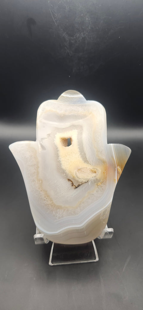 Druzy agate Hamsa hand. 7.5 ounces, 5 inches tall, 4 wide