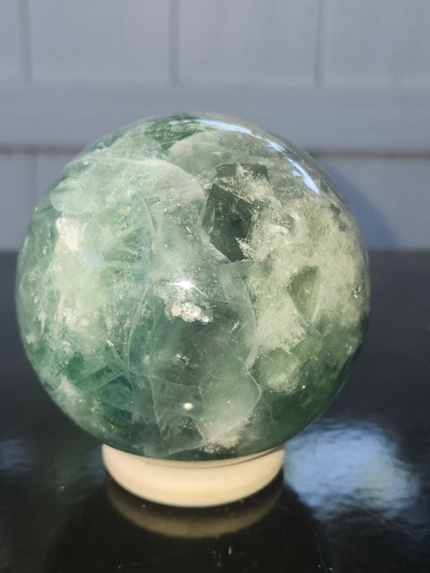 Snowflake florite sphere! 79mm, 3.13 inches, 1.15 pounds