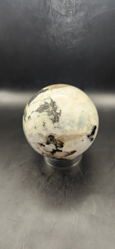 Rainbow moonstone sphere! 73.9mm, 2.9 inches, 1.4 pounds