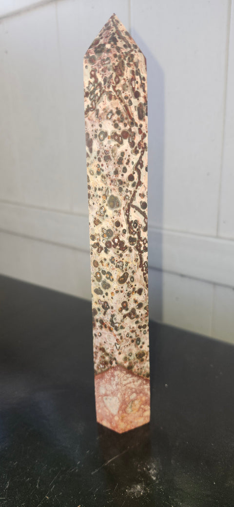 Leopard skin jasper tower! 9 inches tall, 14 ounces
