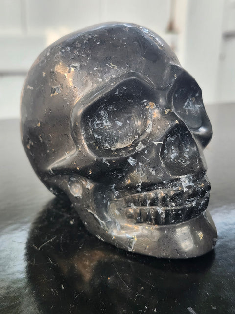 Shungite skull! 1.3 pounds, 3.9 inches wide, 2.9 tall, 2.4 wide