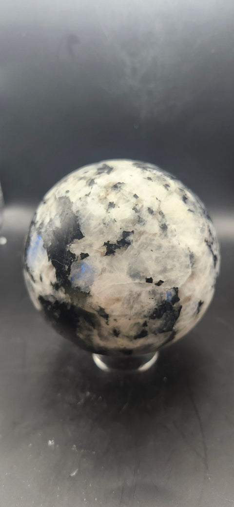 Rainbow moonstone sphere! 82mm, 3.22 inches, 1.12 pounds