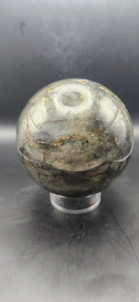 Large labradorite sphere. 88.5mm, 3.48 inches, 2.4 pounds!