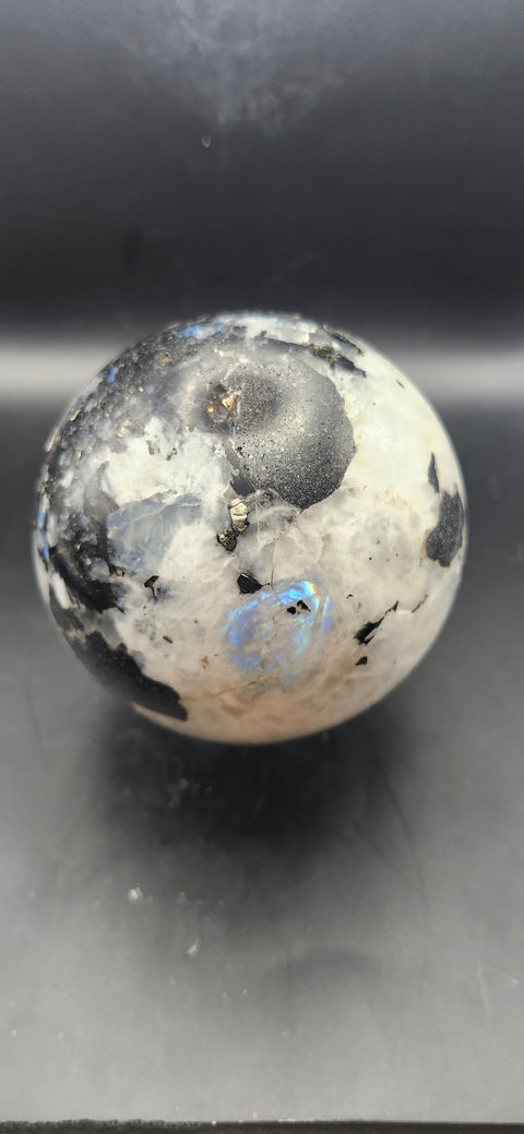 Rainbow moonstone sphere! 83.3mm, 3.27 inches, 1.13 pounds
