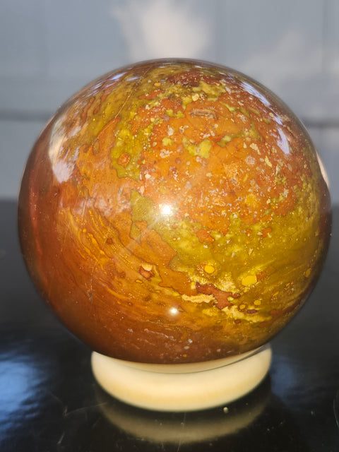 Ocean jasper sphere! 70.6mm, 2.77 inches, 1.1 pounds