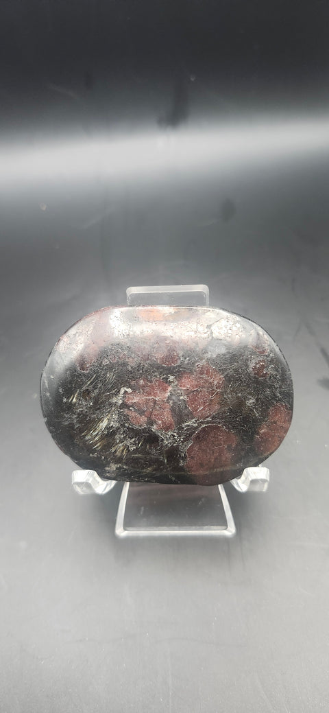Astrophyllite garnet firework palm stone. 2.25 inches, 3 ounces