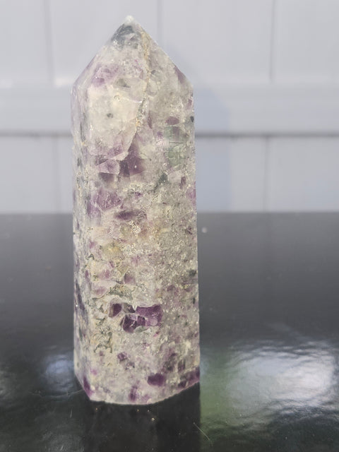 Opalized fluorite tower with pyrite spots!! 7.5 ounces, 4.3 inches