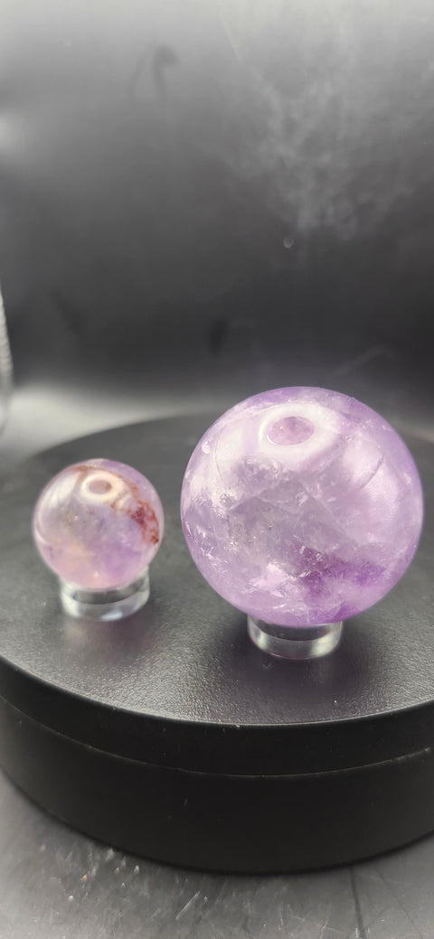 Amethyst quartz spheres set of 2. 1.3 inch and .9 inch