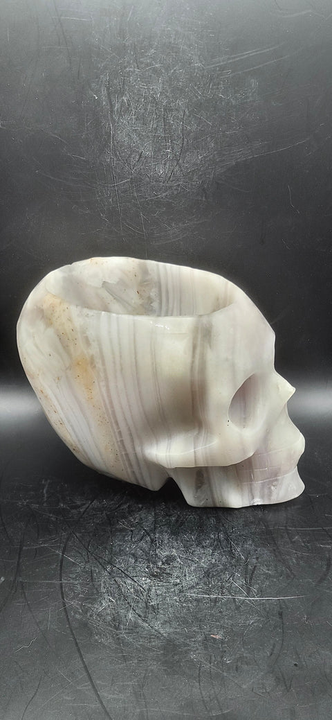 Striped calcite skull offering bowl! 2.13 pounds, 5 inches long 4 inches wide