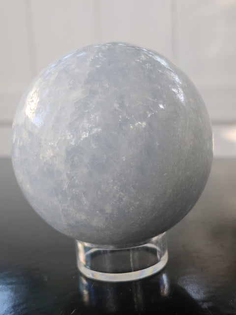 Blue calcite sphere! 13.8 ounces, 65mm, 2.56 inches