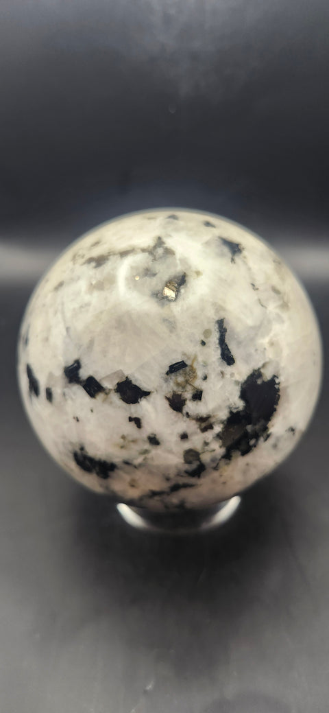 Rainbow moonstone sphere! 82.8mm, 3.26 inches, 1.12 pounds