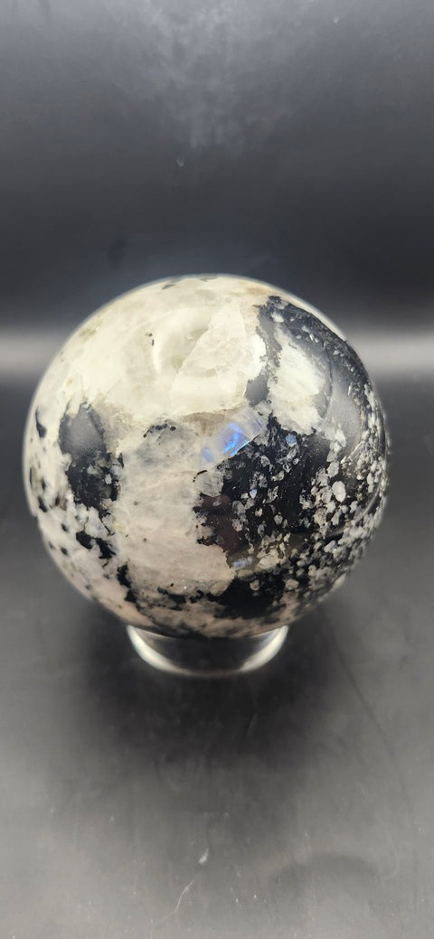 Rainbow moonstone sphere! 82.8mm, 3.26 inches, 1.12 pounds