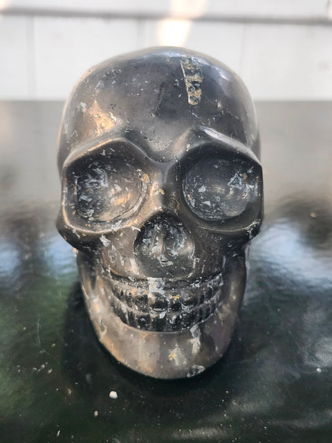 Shungite skull! 1.3 pounds, 3.9 inches wide, 2.9 tall, 2.4 wide