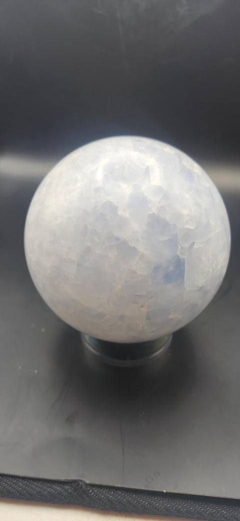 Blue calcite sphere. 80.4mm, 3.16 inches, 1.11 pounds