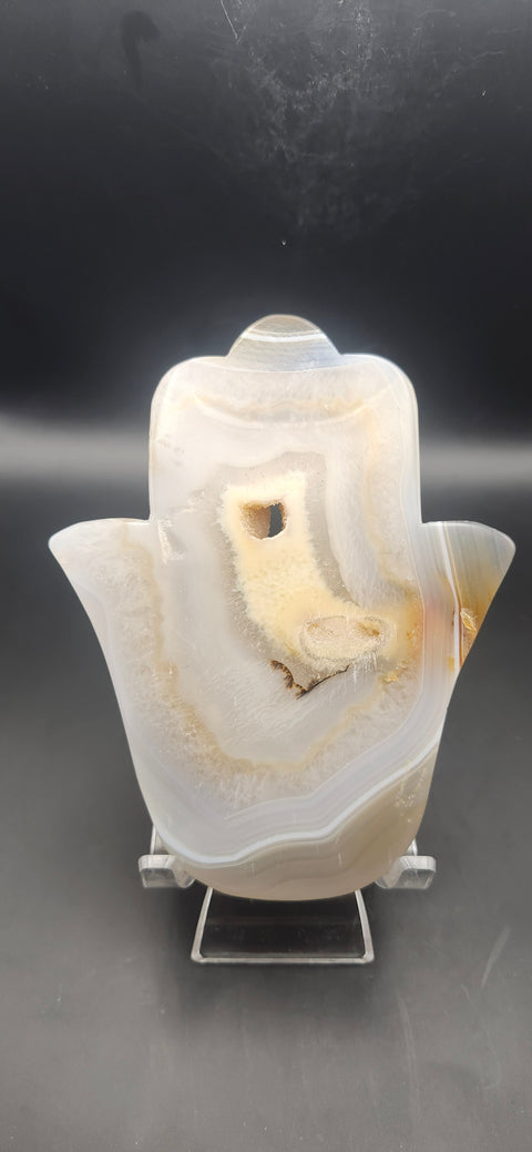 Druzy agate Hamsa hand. 7.5 ounces, 5 inches tall, 4 wide