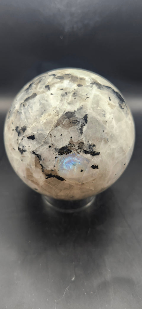 Rainbow moonstone sphere! 83.1mm, 3.27 inches, 1.12 pounds
