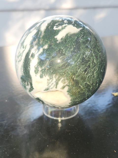 Moss agate sphere! 71mm, 2.8 inches, 1.1 pounds