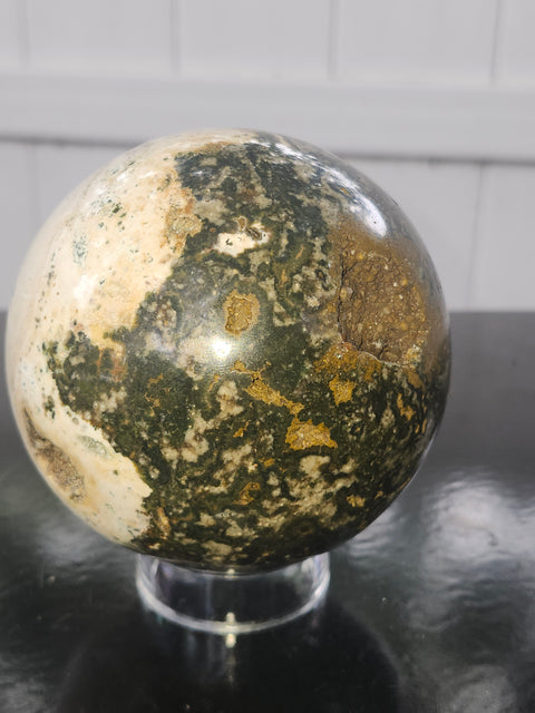 Ocean jasper sphere! 93mm, 3.66 inches, 2.6 pounds