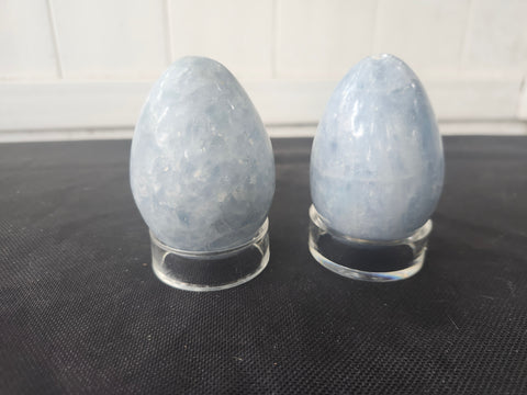 Blue calcite egg, 7 ounces, 3 inches tall
