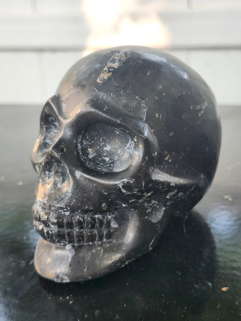 Shungite skull! 1.3 pounds, 3.9 inches wide, 2.9 tall, 2.4 wide
