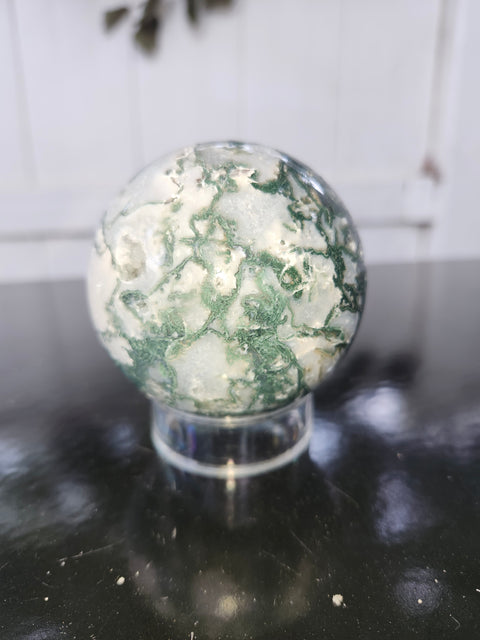 Moss agate sphere! 15 ounce, 68.1mm, 2.68 inch