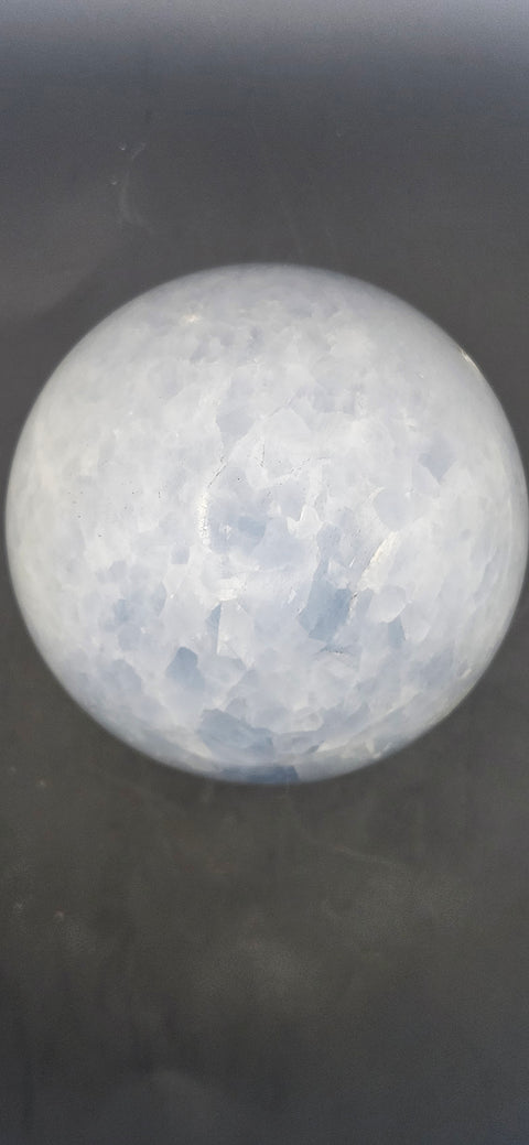 Blue calcite sphere. 80.4mm, 3.16 inches, 1.11 pounds