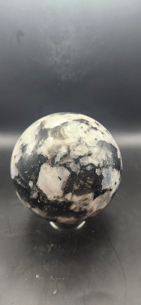 Rainbow moonstone sphere! 82mm, 3.22 inches, 1.12 pounds