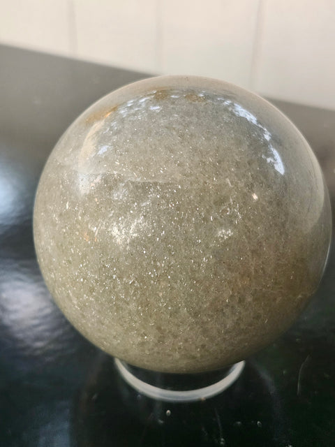 Green aventurine sphere with silver flash! 1.11 pounds, 81mm, 3.2 inches