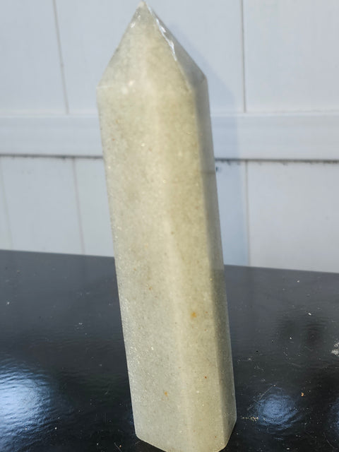 Green aventurine tower with silver flash! 12.8 ounces, 6.5 inches