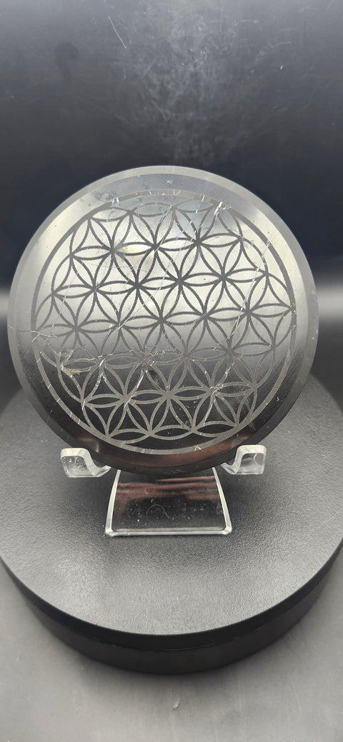 Shungite flower of life plate! 3.7 inches, 6 ounces