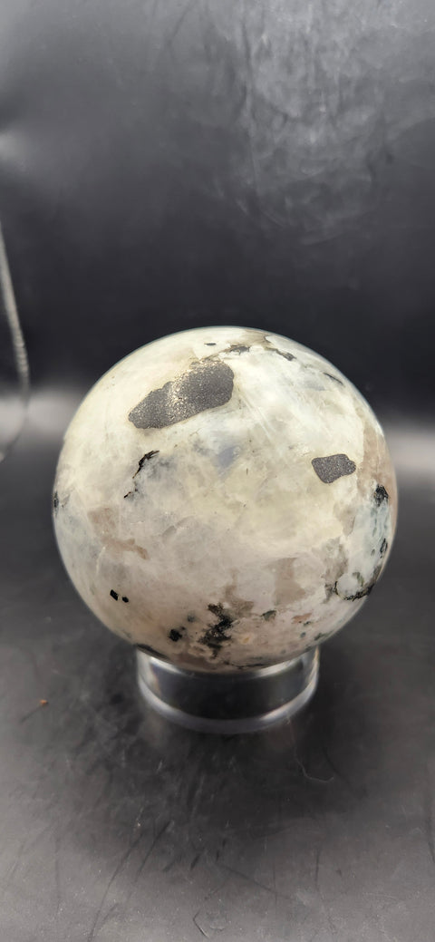 Rainbow moonstone sphere! 73.9mm, 2.9 inches, 1.4 pounds