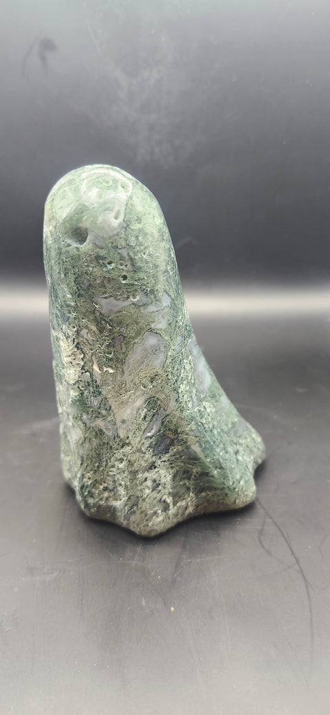 Moss agate tower. 13.5 ounces, 4 inches tall